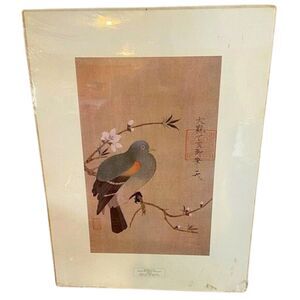 Vintage Chinese Lithograph Print “Pigeon On a Flowering Bough” 18” x 24”